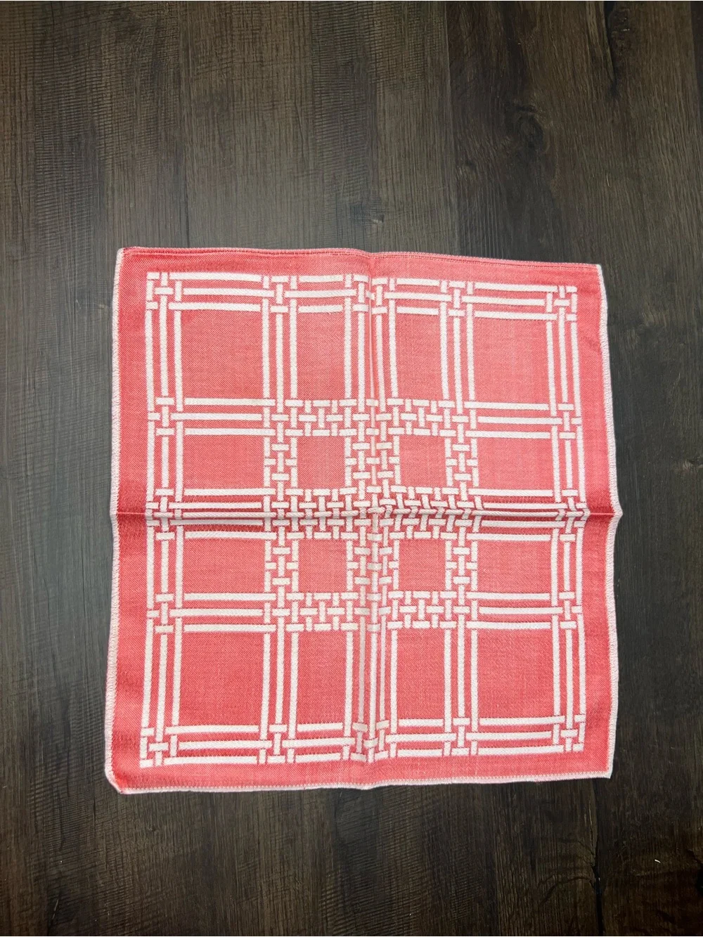 Set of Six Vintage White and Pink Patterned Napkins